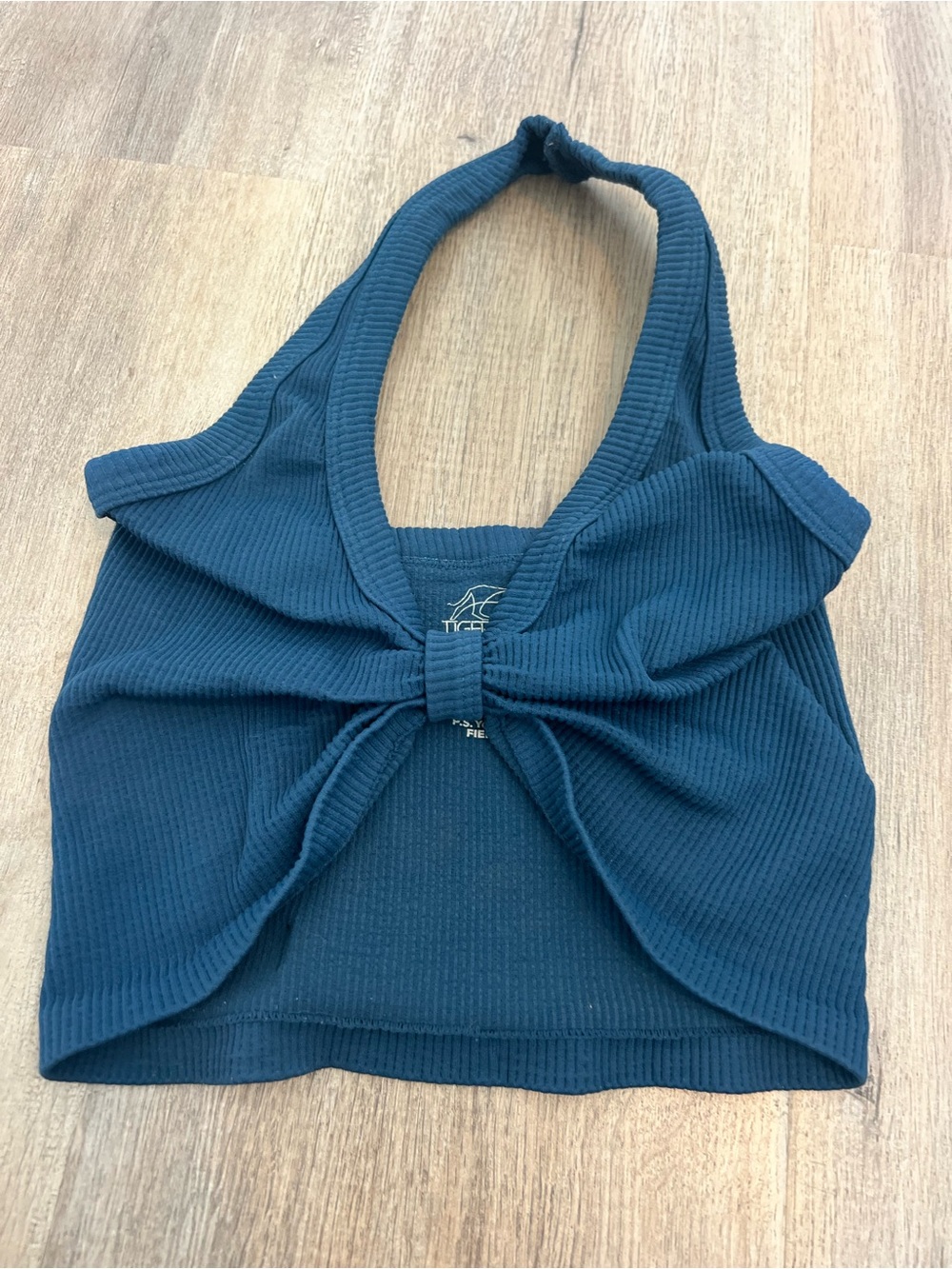 Tiger Friday Ribbed Knit Knot Front Halter Crop Top